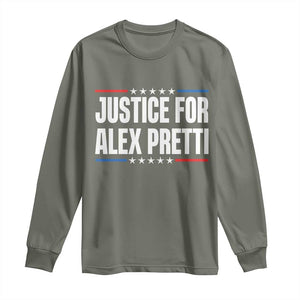 Justice for Alex Pretti Patriotic Long Sleeve Shirt Minneapolis Jan 24 2026 Memorial Tribute TS02 Military Green Print Your Wear