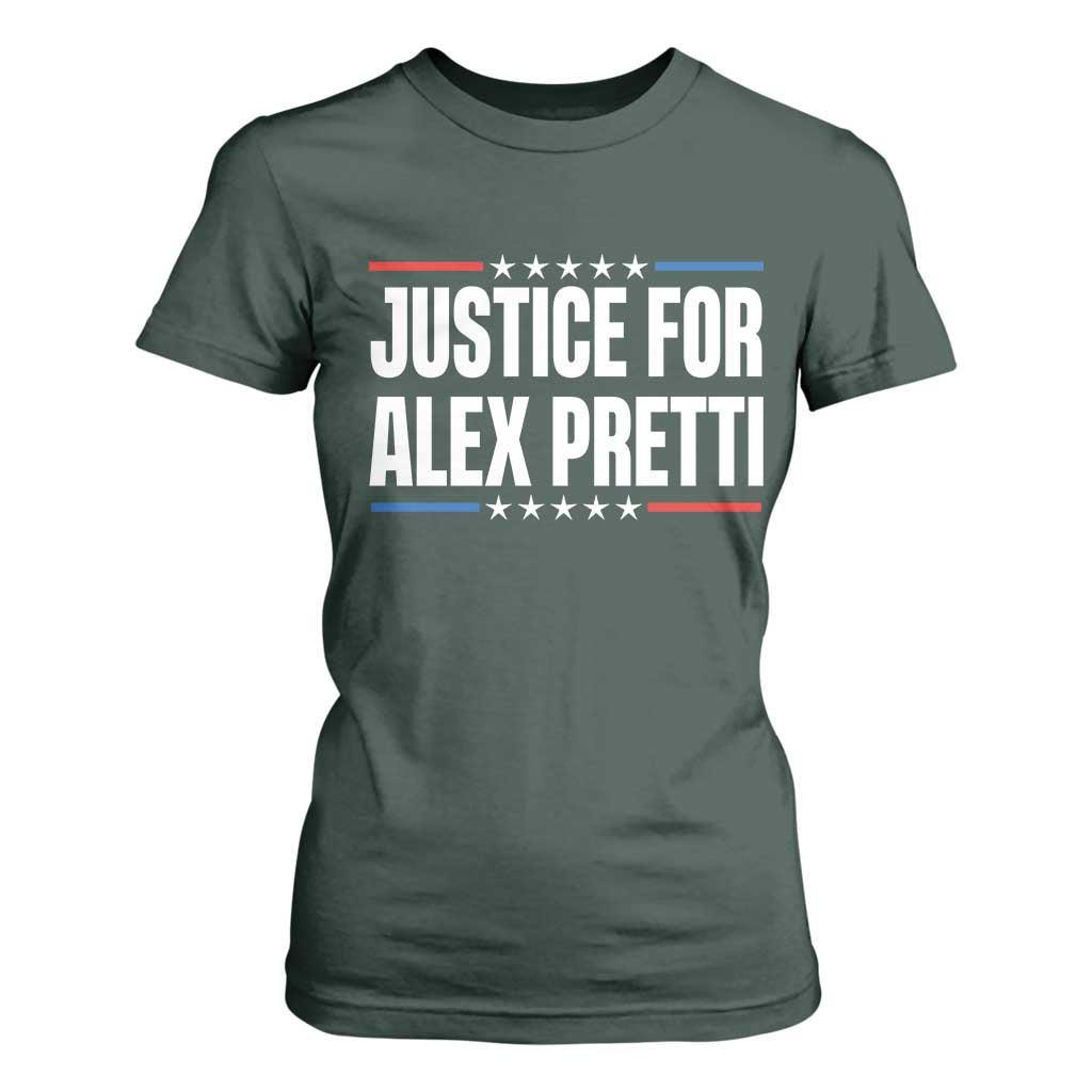 Justice for Alex Pretti Patriotic T Shirt For Women Minneapolis Jan 24 2026 Memorial Tribute TS02 Dark Forest Green Print Your Wear