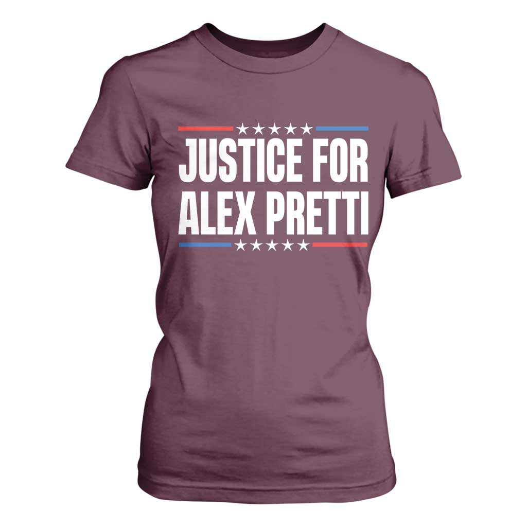 Justice for Alex Pretti Patriotic T Shirt For Women Minneapolis Jan 24 2026 Memorial Tribute TS02 Maroon Print Your Wear