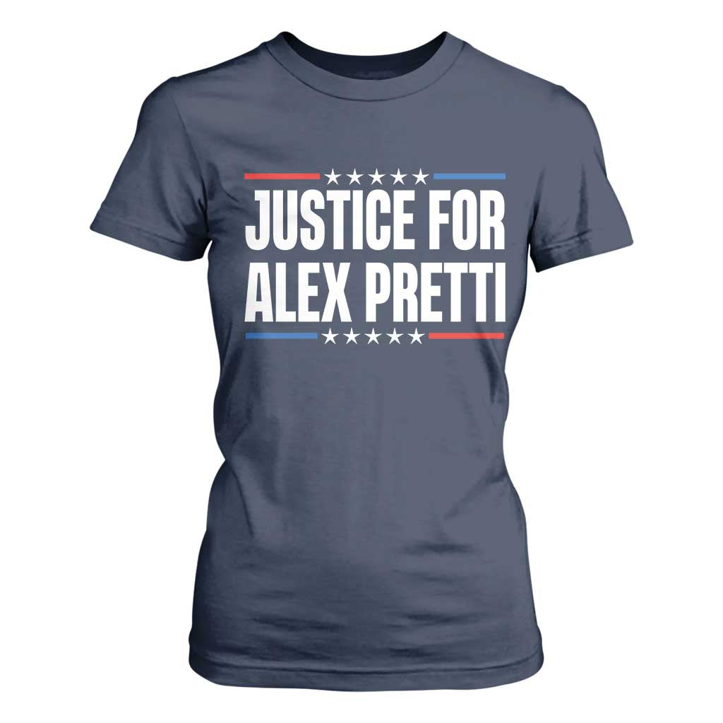 Justice for Alex Pretti Patriotic T Shirt For Women Minneapolis Jan 24 2026 Memorial Tribute TS02 Navy Print Your Wear