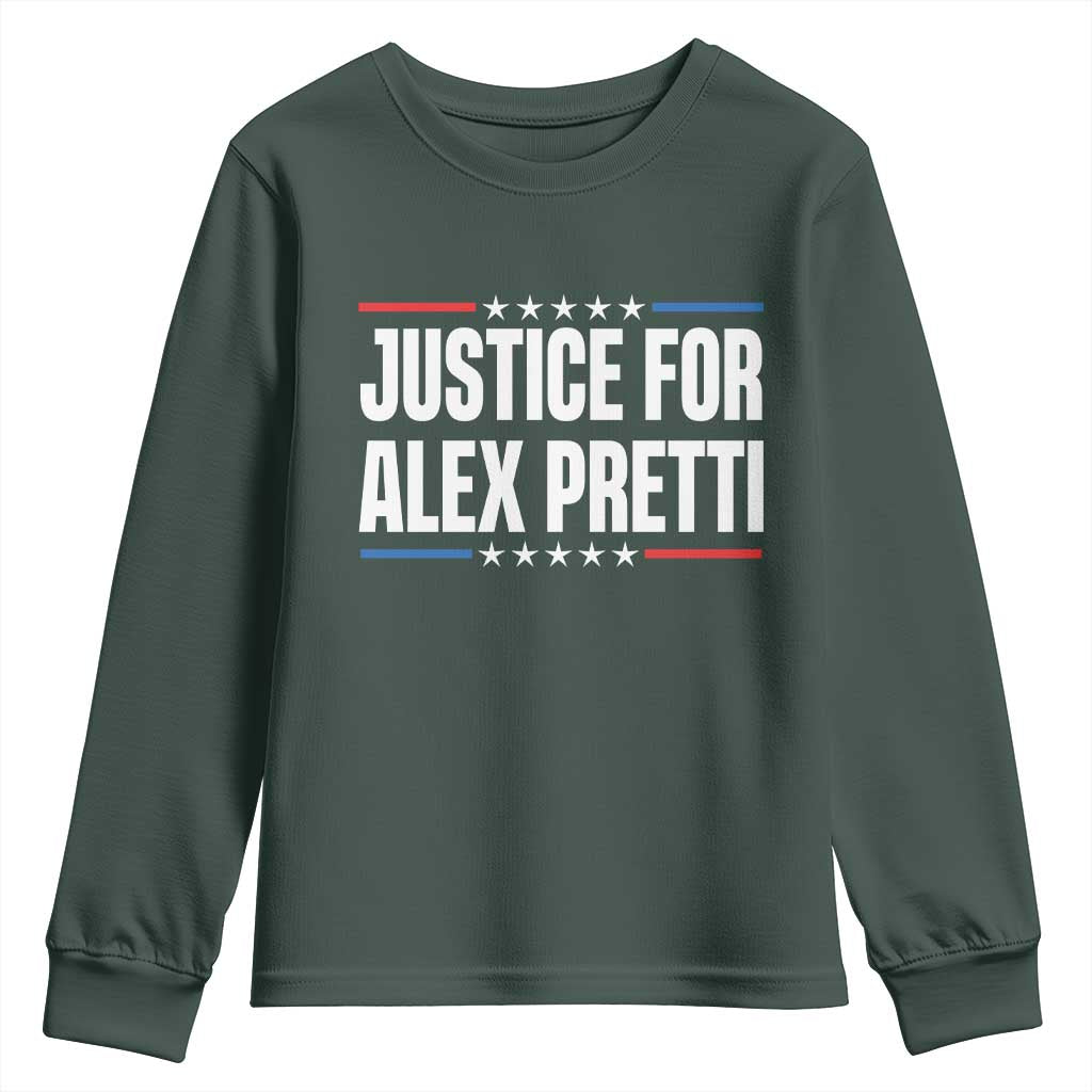Justice for Alex Pretti Patriotic Youth Sweatshirt Minneapolis Jan 24 2026 Memorial Tribute TS02 Dark Forest Green Print Your Wear