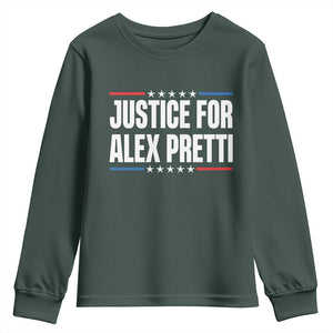 Justice for Alex Pretti Patriotic Youth Sweatshirt Minneapolis Jan 24 2026 Memorial Tribute TS02 Dark Forest Green Print Your Wear