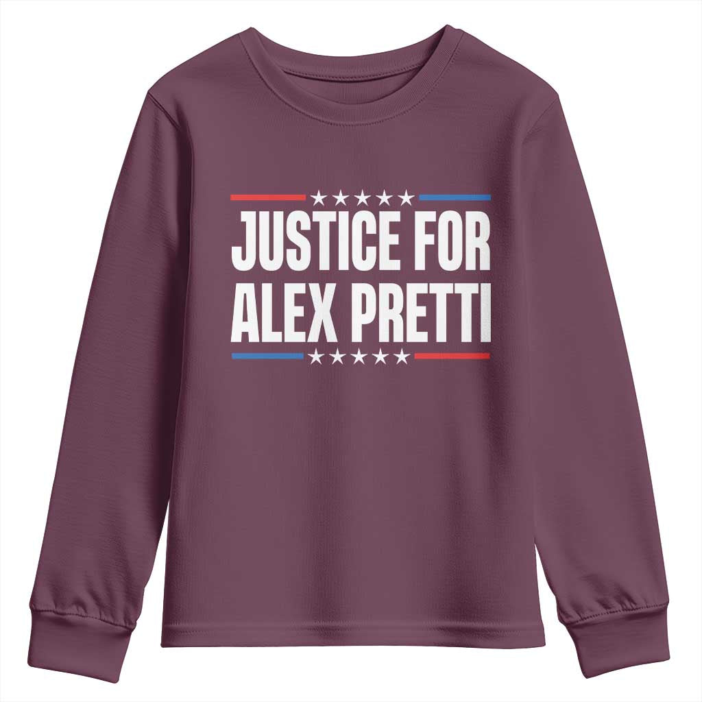 Justice for Alex Pretti Patriotic Youth Sweatshirt Minneapolis Jan 24 2026 Memorial Tribute TS02 Maroon Print Your Wear
