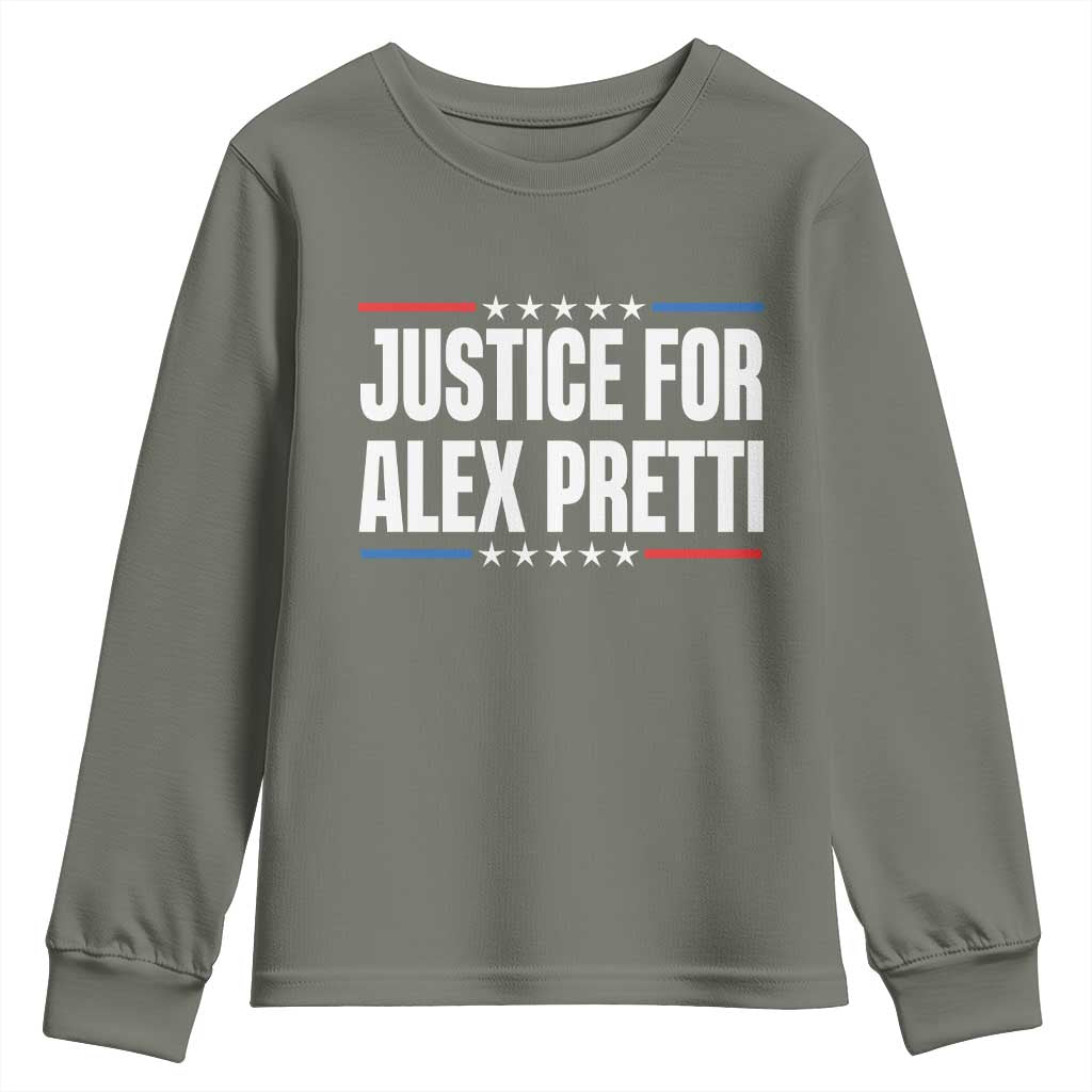 Justice for Alex Pretti Patriotic Youth Sweatshirt Minneapolis Jan 24 2026 Memorial Tribute TS02 Military Green Print Your Wear