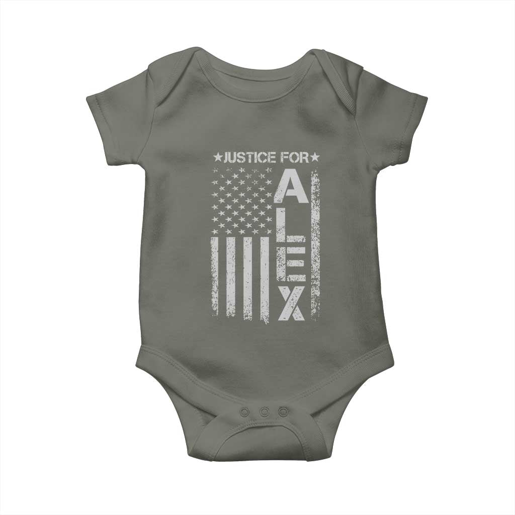 Justice for Alex Pretti American Flag Baby Onesie Minneapolis Jan 24 2026 Memorial Tribute TS02 Military Green Print Your Wear