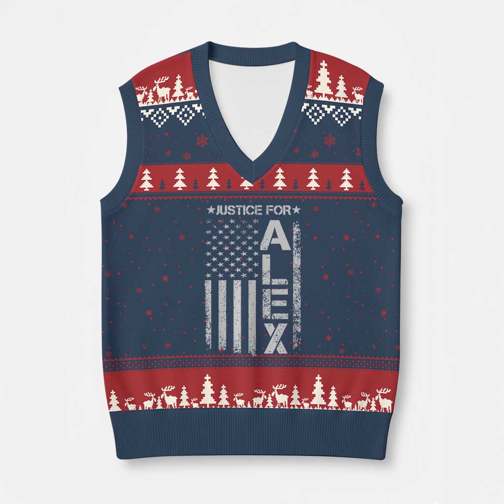 Justice for Alex Pretti American Flag V-Neck Knit Sweater Vest Minneapolis Jan 24 2026 Memorial Tribute TS02 Navy Red Print Your Wear