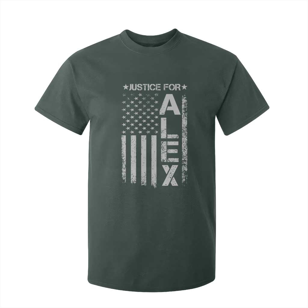 Justice for Alex Pretti American Flag T Shirt For Kid Minneapolis Jan 24 2026 Memorial Tribute TS02 Dark Forest Green Print Your Wear
