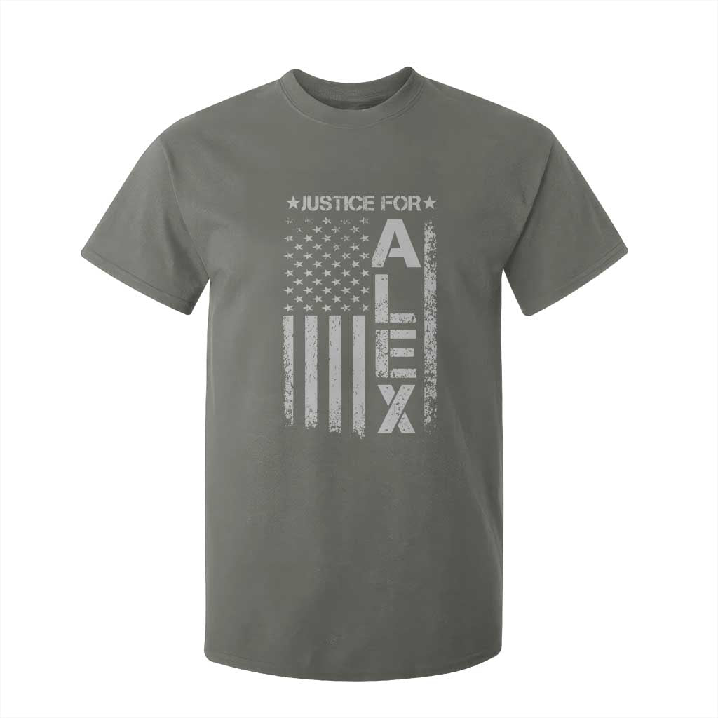 Justice for Alex Pretti American Flag T Shirt For Kid Minneapolis Jan 24 2026 Memorial Tribute TS02 Military Green Print Your Wear