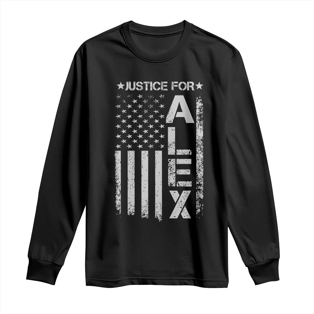 Justice for Alex Pretti American Flag Long Sleeve Shirt Minneapolis Jan 24 2026 Memorial Tribute TS02 Black Print Your Wear
