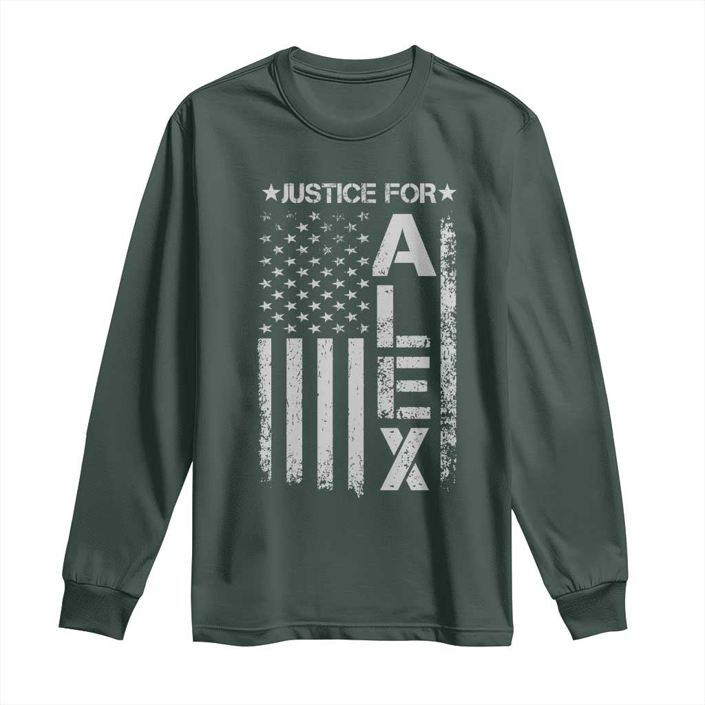 Justice for Alex Pretti American Flag Long Sleeve Shirt Minneapolis Jan 24 2026 Memorial Tribute TS02 Dark Forest Green Print Your Wear