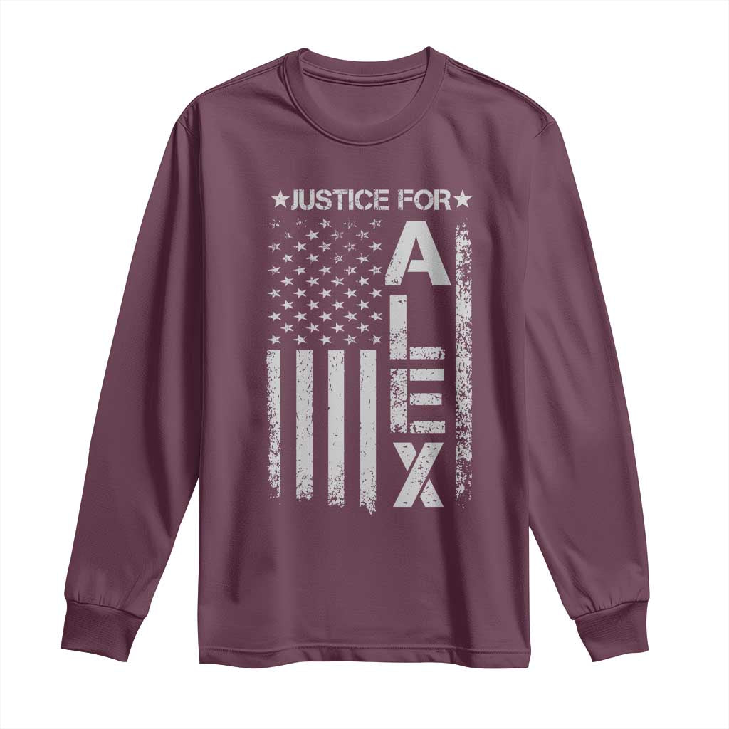 Justice for Alex Pretti American Flag Long Sleeve Shirt Minneapolis Jan 24 2026 Memorial Tribute TS02 Maroon Print Your Wear