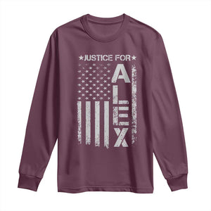 Justice for Alex Pretti American Flag Long Sleeve Shirt Minneapolis Jan 24 2026 Memorial Tribute TS02 Maroon Print Your Wear