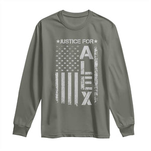 Justice for Alex Pretti American Flag Long Sleeve Shirt Minneapolis Jan 24 2026 Memorial Tribute TS02 Military Green Print Your Wear