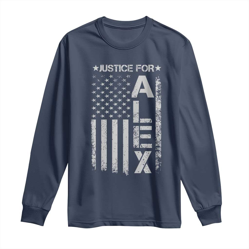 Justice for Alex Pretti American Flag Long Sleeve Shirt Minneapolis Jan 24 2026 Memorial Tribute TS02 Navy Print Your Wear