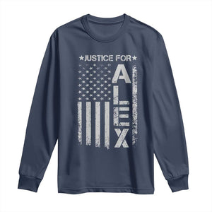 Justice for Alex Pretti American Flag Long Sleeve Shirt Minneapolis Jan 24 2026 Memorial Tribute TS02 Navy Print Your Wear