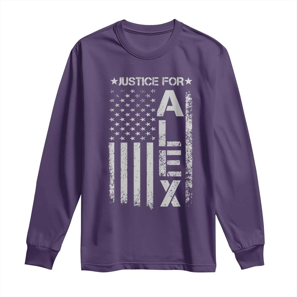 Justice for Alex Pretti American Flag Long Sleeve Shirt Minneapolis Jan 24 2026 Memorial Tribute TS02 Purple Print Your Wear