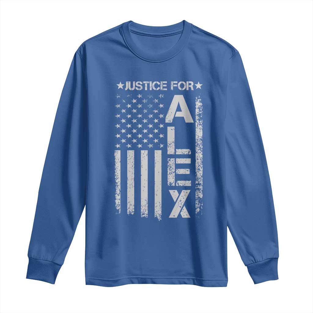 Justice for Alex Pretti American Flag Long Sleeve Shirt Minneapolis Jan 24 2026 Memorial Tribute TS02 Royal Blue Print Your Wear