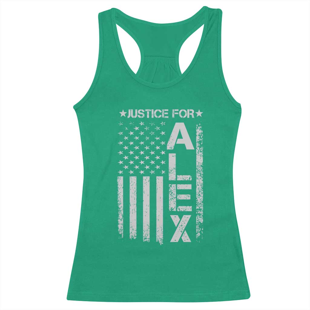 Justice for Alex Pretti American Flag Racerback Tank Top Minneapolis Jan 24 2026 Memorial Tribute TS02 Irish Green Print Your Wear