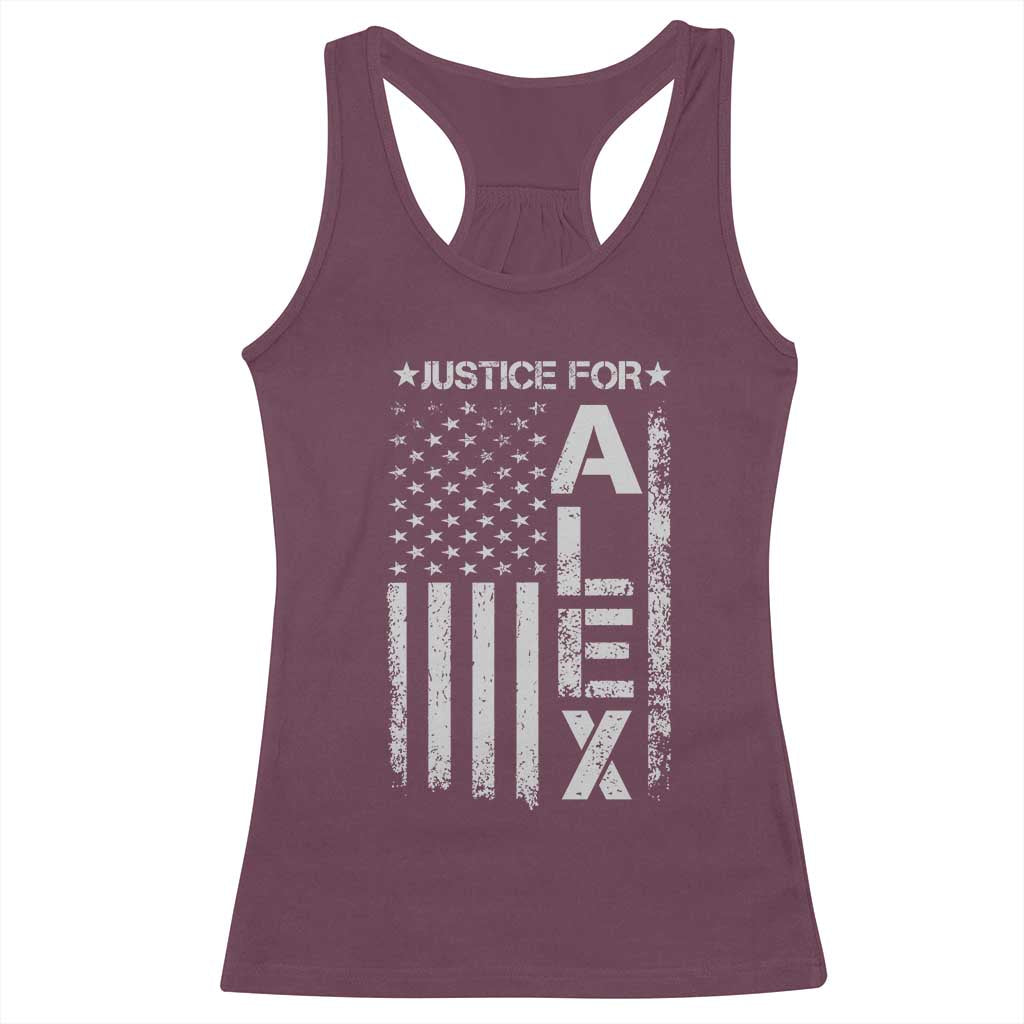 Justice for Alex Pretti American Flag Racerback Tank Top Minneapolis Jan 24 2026 Memorial Tribute TS02 Maroon Print Your Wear