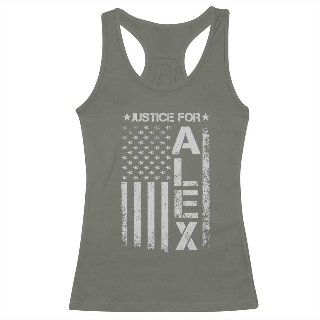 Justice for Alex Pretti American Flag Racerback Tank Top Minneapolis Jan 24 2026 Memorial Tribute TS02 Military Green Print Your Wear