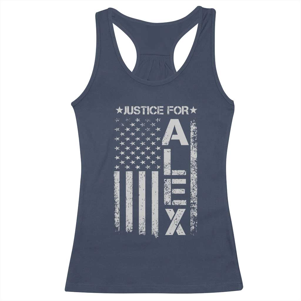 Justice for Alex Pretti American Flag Racerback Tank Top Minneapolis Jan 24 2026 Memorial Tribute TS02 Navy Print Your Wear