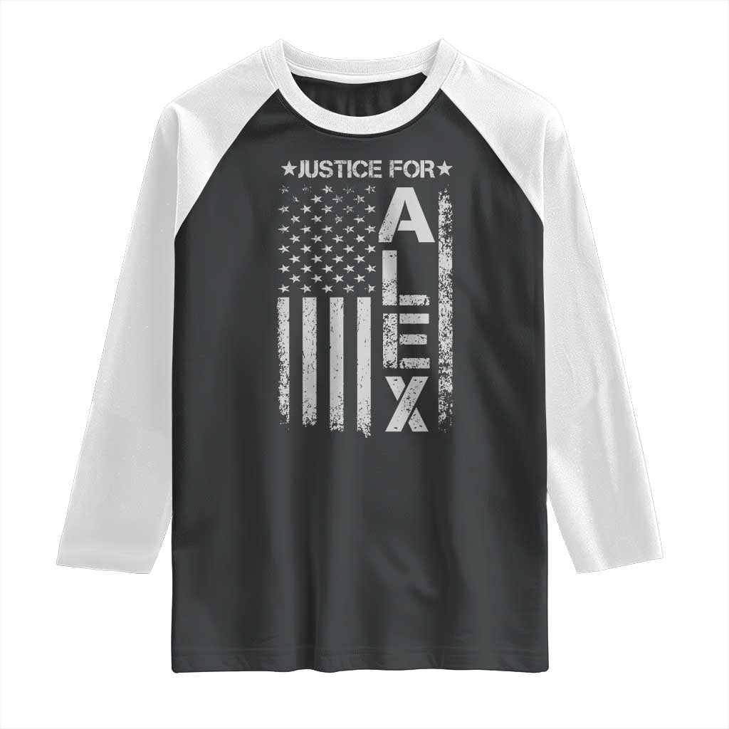 Justice for Alex Pretti American Flag Raglan Shirt Minneapolis Jan 24 2026 Memorial Tribute TS02 Black White Print Your Wear