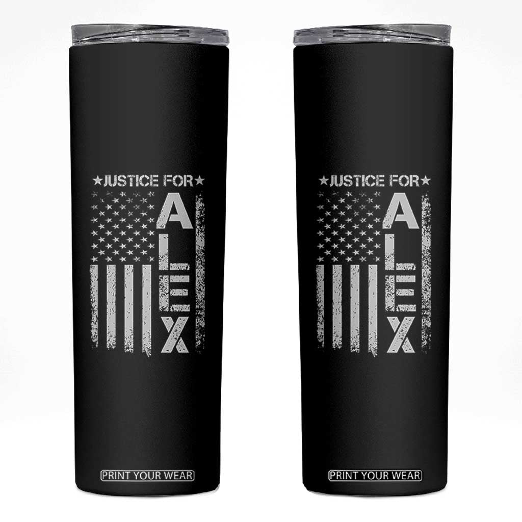 Justice for Alex Pretti American Flag Skinny Tumbler Minneapolis Jan 24 2026 Memorial Tribute TS02 Black Print Your Wear