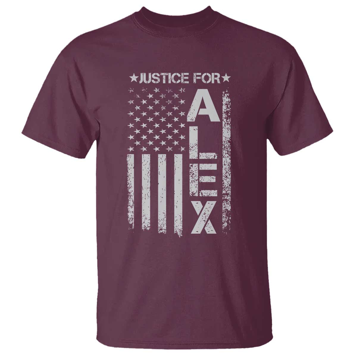 Justice for Alex Pretti American Flag T Shirt Minneapolis Jan 24 2026 Memorial Tribute TS02 Maroon Print Your Wear