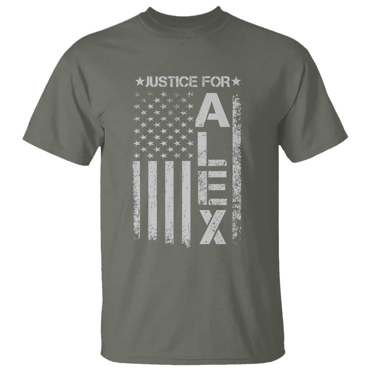 Justice for Alex Pretti American Flag T Shirt Minneapolis Jan 24 2026 Memorial Tribute TS02 Military Green Print Your Wear