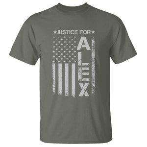 Justice for Alex Pretti American Flag T Shirt Minneapolis Jan 24 2026 Memorial Tribute TS02 Military Green Print Your Wear