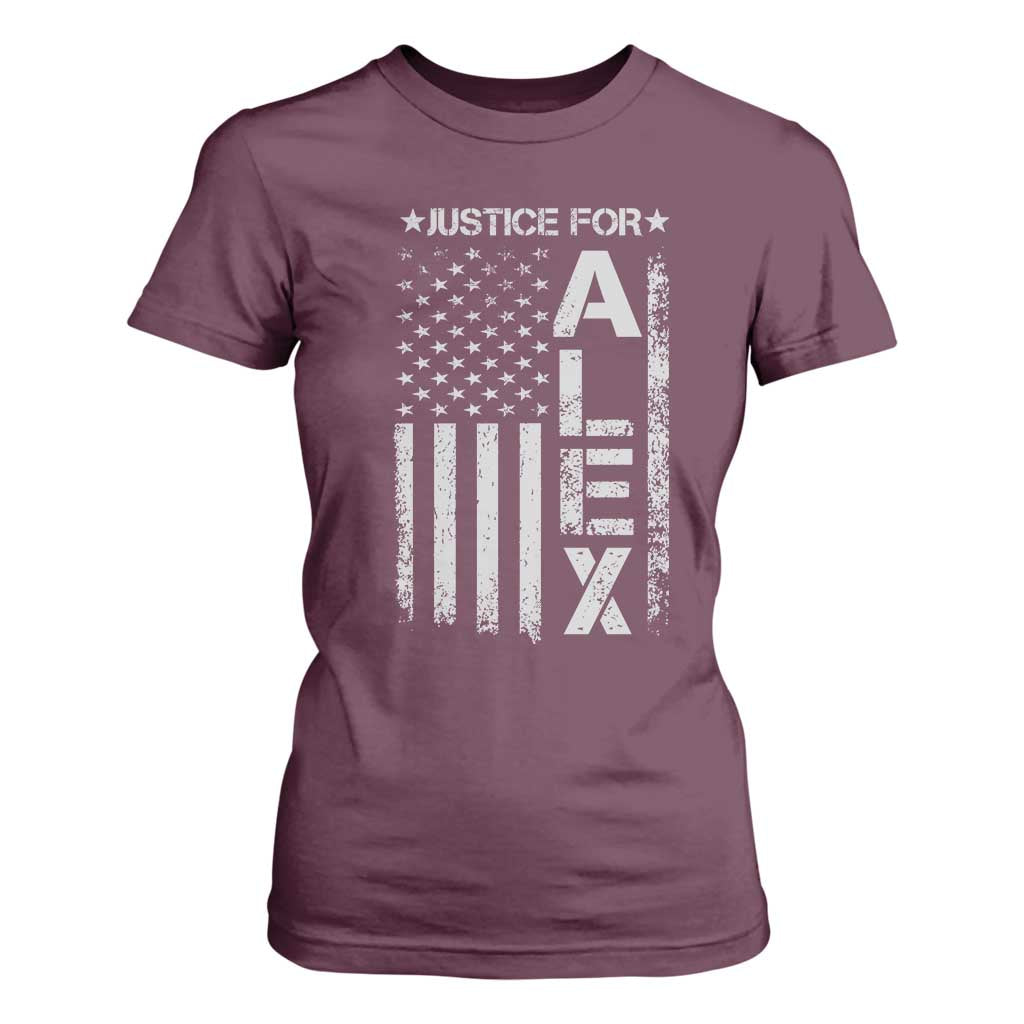 Justice for Alex Pretti American Flag T Shirt For Women Minneapolis Jan 24 2026 Memorial Tribute TS02 Maroon Print Your Wear