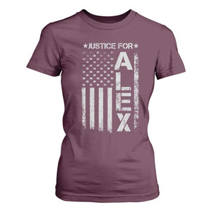 Justice for Alex Pretti American Flag T Shirt For Women Minneapolis Jan 24 2026 Memorial Tribute TS02 Maroon Print Your Wear