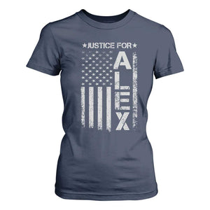 Justice for Alex Pretti American Flag T Shirt For Women Minneapolis Jan 24 2026 Memorial Tribute TS02 Navy Print Your Wear