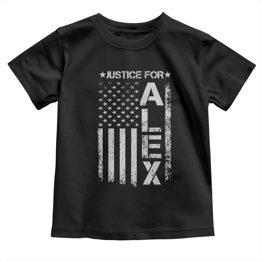 Justice for Alex Pretti American Flag Toddler T Shirt Minneapolis Jan 24 2026 Memorial Tribute TS02 Black Print Your Wear
