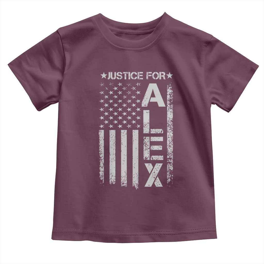 Justice for Alex Pretti American Flag Toddler T Shirt Minneapolis Jan 24 2026 Memorial Tribute TS02 Maroon Print Your Wear