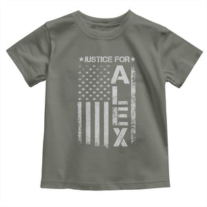 Justice for Alex Pretti American Flag Toddler T Shirt Minneapolis Jan 24 2026 Memorial Tribute TS02 Military Green Print Your Wear