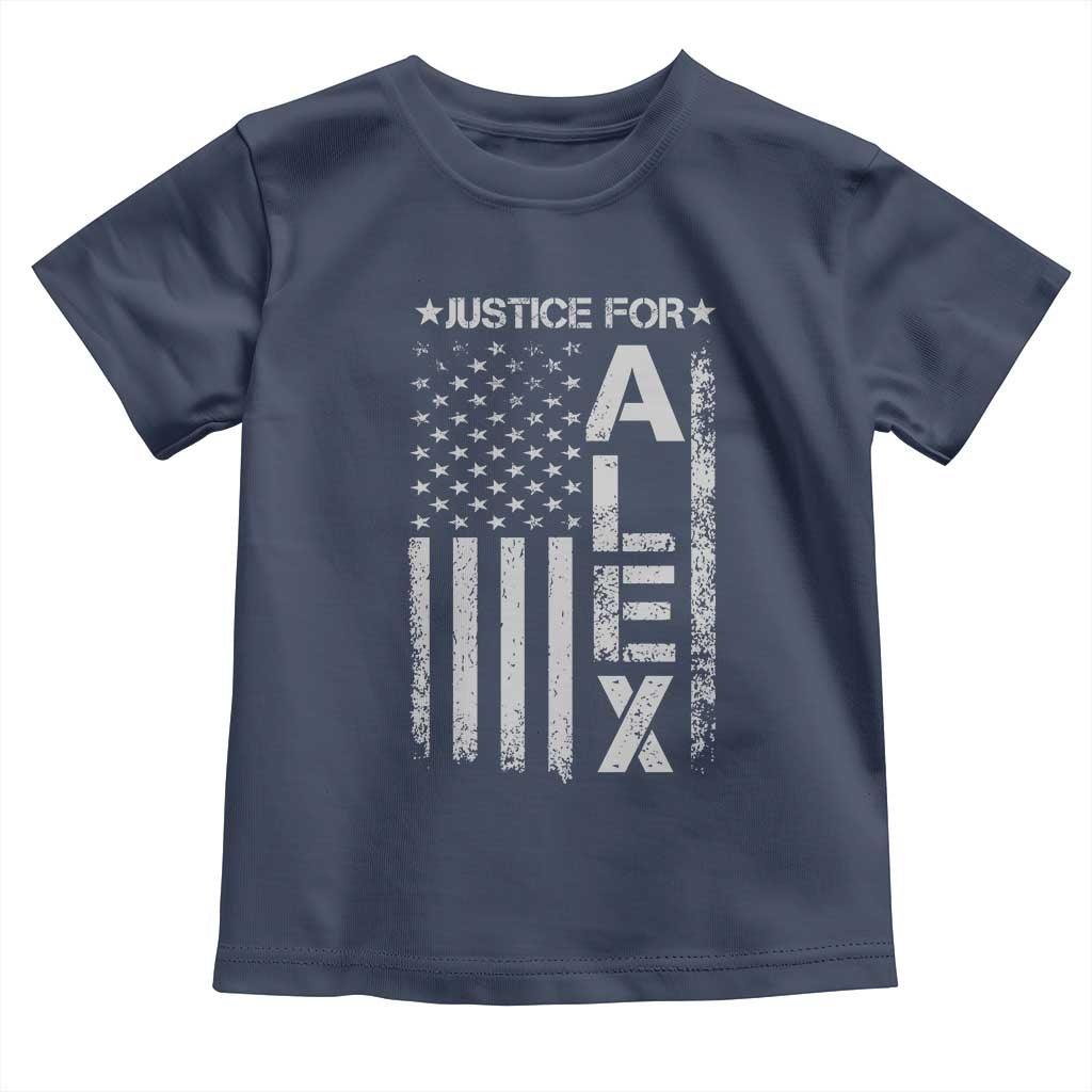 Justice for Alex Pretti American Flag Toddler T Shirt Minneapolis Jan 24 2026 Memorial Tribute TS02 Navy Print Your Wear
