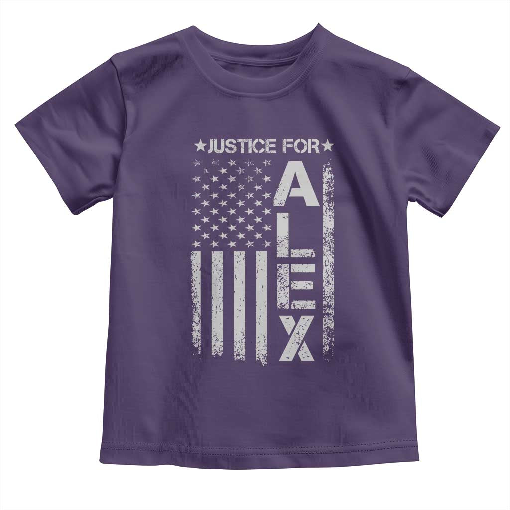 Justice for Alex Pretti American Flag Toddler T Shirt Minneapolis Jan 24 2026 Memorial Tribute TS02 Purple Print Your Wear