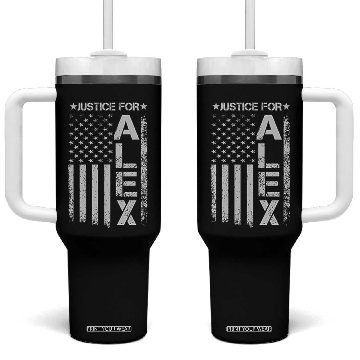 Justice for Alex Pretti American Flag Tumbler With Handle Minneapolis Jan 24 2026 Memorial Tribute TS02 One Size: 40 oz Black Print Your Wear