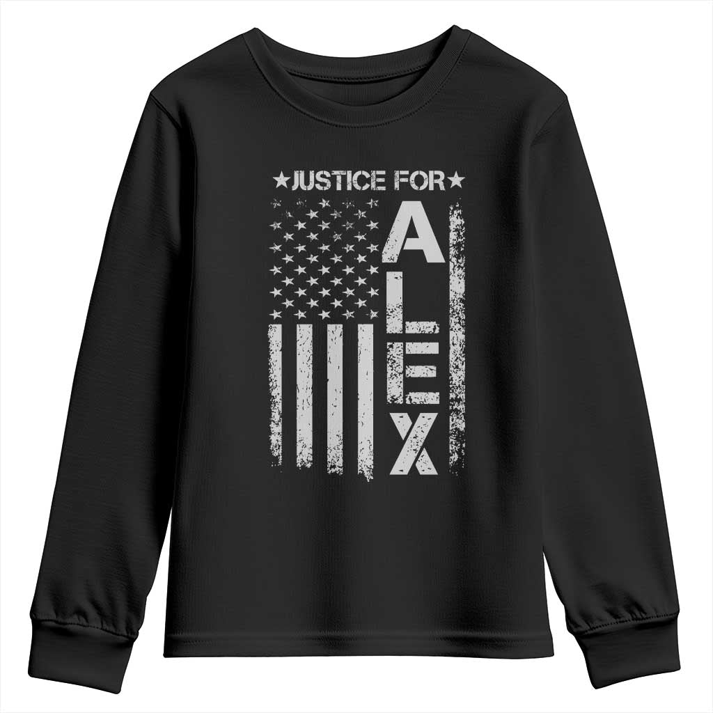 Justice for Alex Pretti American Flag Youth Sweatshirt Minneapolis Jan 24 2026 Memorial Tribute TS02 Black Print Your Wear