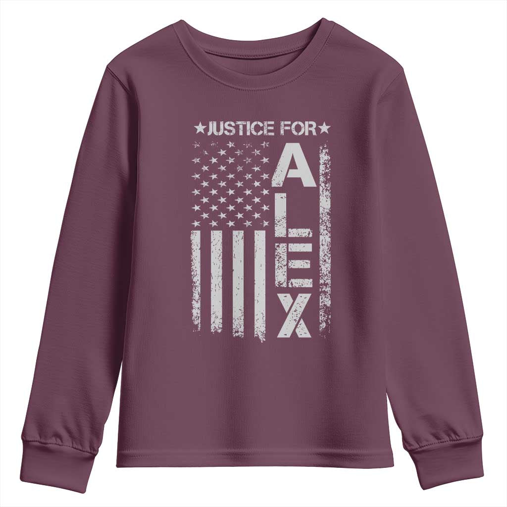 Justice for Alex Pretti American Flag Youth Sweatshirt Minneapolis Jan 24 2026 Memorial Tribute TS02 Maroon Print Your Wear