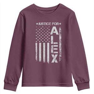 Justice for Alex Pretti American Flag Youth Sweatshirt Minneapolis Jan 24 2026 Memorial Tribute TS02 Maroon Print Your Wear
