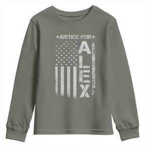 Justice for Alex Pretti American Flag Youth Sweatshirt Minneapolis Jan 24 2026 Memorial Tribute TS02 Military Green Print Your Wear