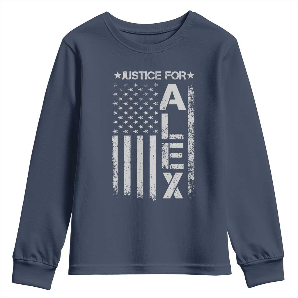 Justice for Alex Pretti American Flag Youth Sweatshirt Minneapolis Jan 24 2026 Memorial Tribute TS02 Navy Print Your Wear