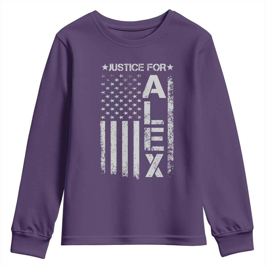 Justice for Alex Pretti American Flag Youth Sweatshirt Minneapolis Jan 24 2026 Memorial Tribute TS02 Purple Print Your Wear