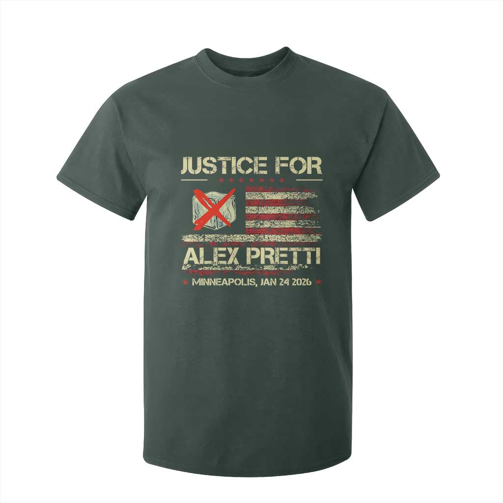 Justice for Alex Pretti Abolish Ice Protest T Shirt For Kid Minneapolis Jan 24 2026 American Flag TS02 Dark Forest Green Print Your Wear