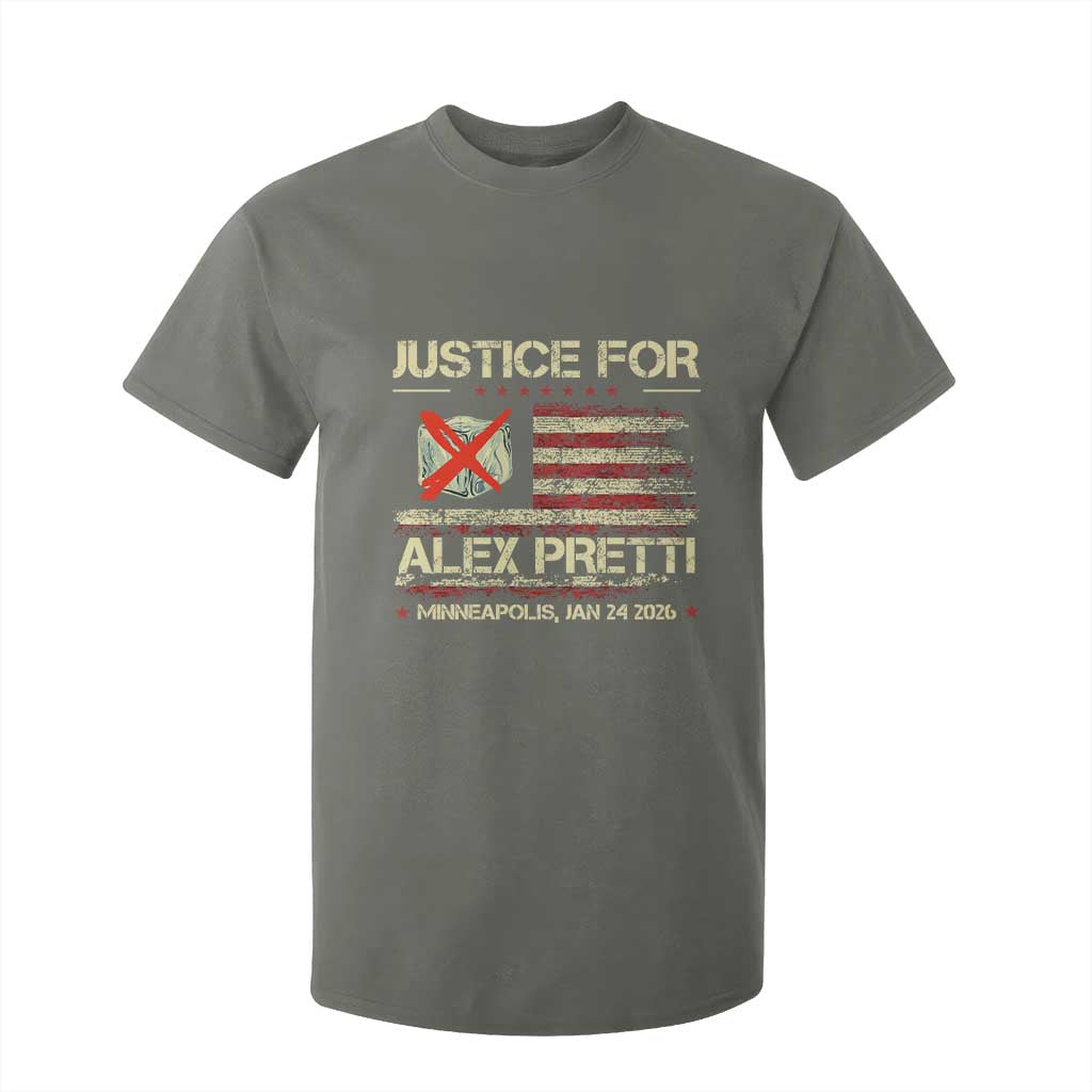 Justice for Alex Pretti Abolish Ice Protest T Shirt For Kid Minneapolis Jan 24 2026 American Flag TS02 Military Green Print Your Wear