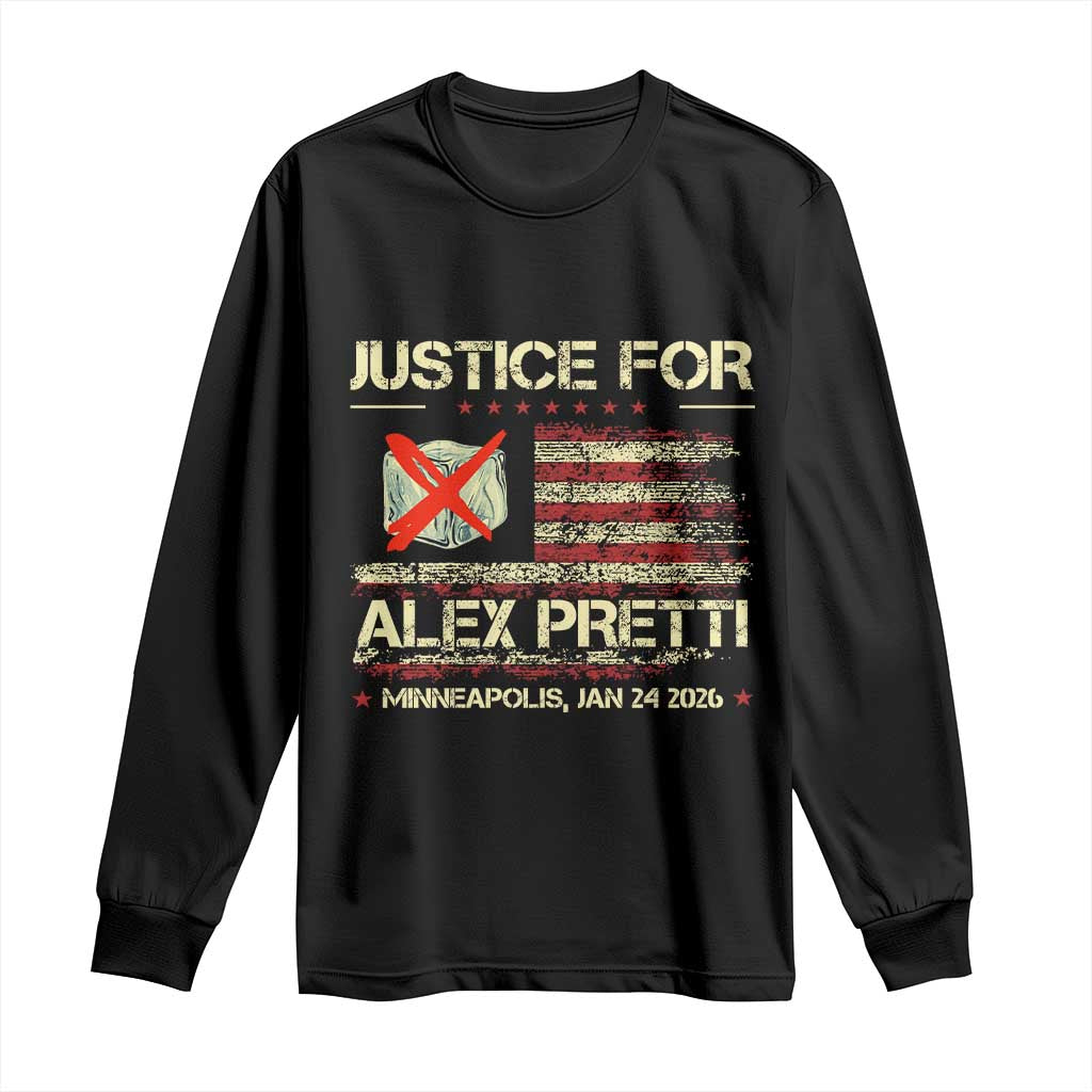 Justice for Alex Pretti Abolish Ice Protest Long Sleeve Shirt Minneapolis Jan 24 2026 American Flag TS02 Black Print Your Wear