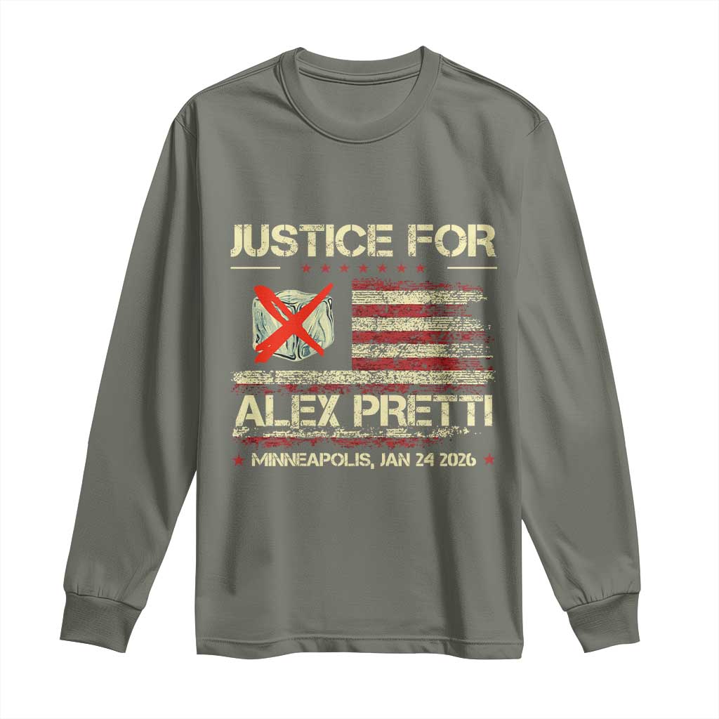 Justice for Alex Pretti Abolish Ice Protest Long Sleeve Shirt Minneapolis Jan 24 2026 American Flag TS02 Military Green Print Your Wear