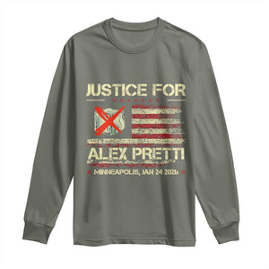 Justice for Alex Pretti Abolish Ice Protest Long Sleeve Shirt Minneapolis Jan 24 2026 American Flag TS02 Military Green Print Your Wear